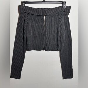 Iris Charcoal Ribbed Knit Off Shoulder Long Sleeve Y2K Top Small